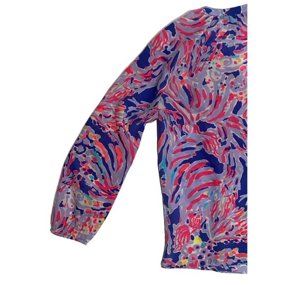 Lilly Pulitzer Women's XS Long Sleeve V-Neck Silk Elsa Top Pink Purple White - Picture 9 of 12